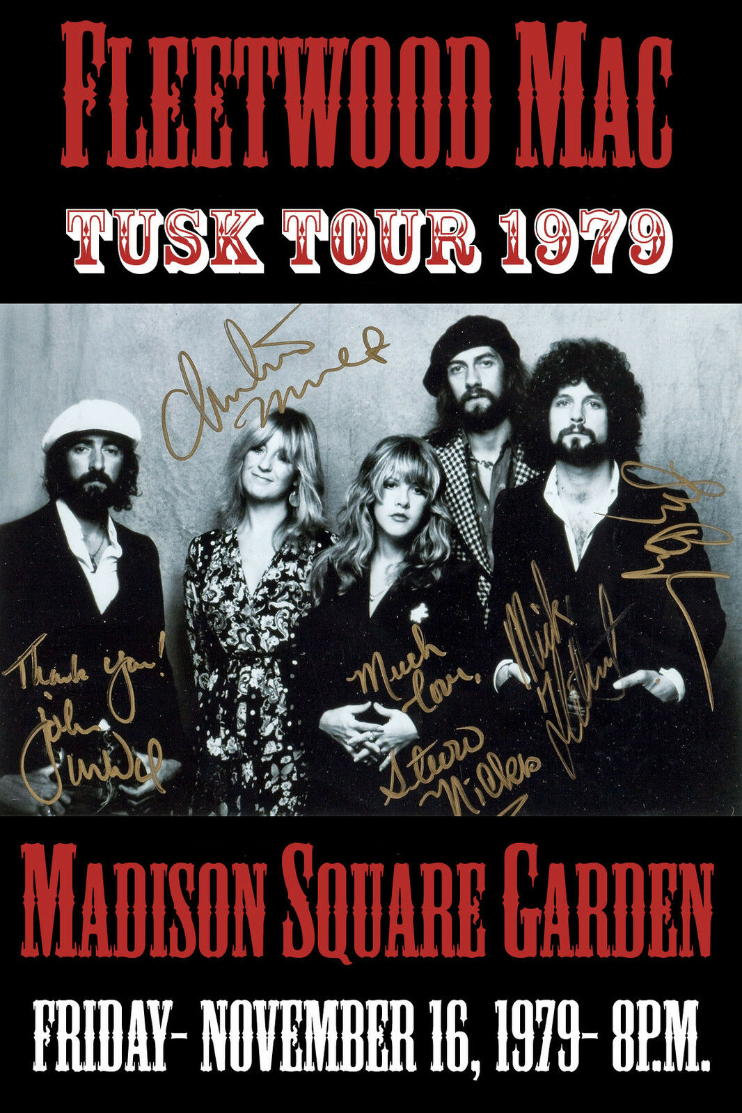 Fleetwood Mac At Madison Square Garden Concert Poster * Tusk Tour * 1979  12x18