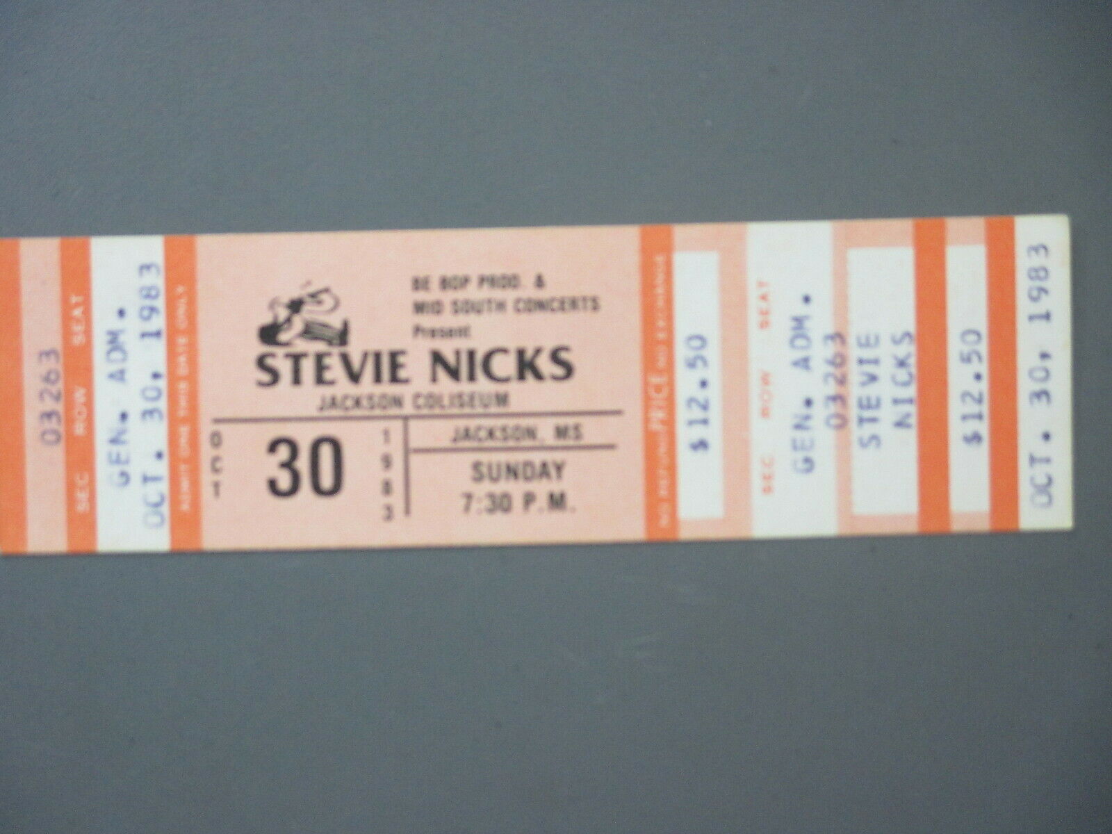 Stevie Nicks Unused Concert Ticket Be-bop Productions Jackson, Ms 1983 !