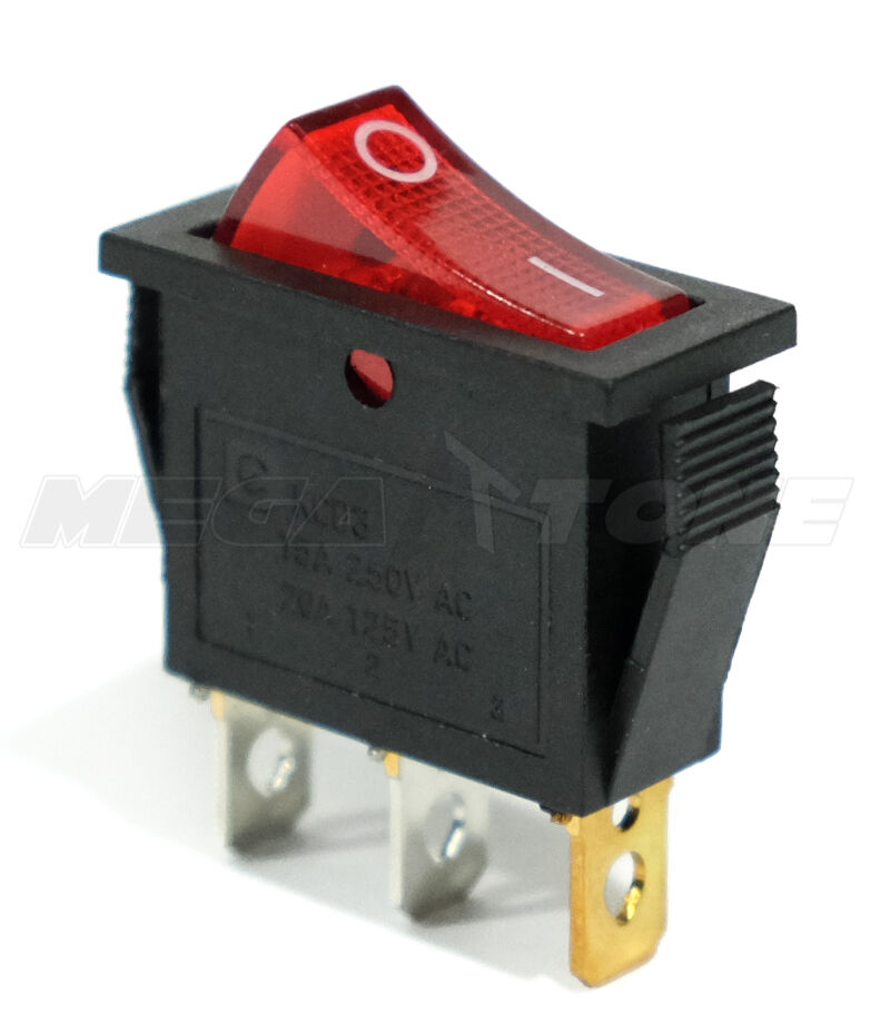(1 Pc) Spst On/off Rocker Switch W/ Red Neon Lamp. 20a 125vac... Usa Seller!