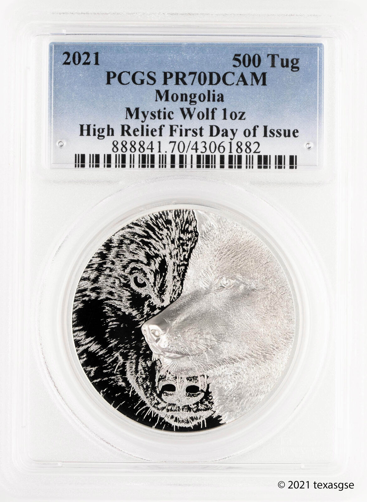 2021 Mongolia 500 Togrog 1oz Silver Mystic Wolf Coin Fdi - Pcgs Pr70