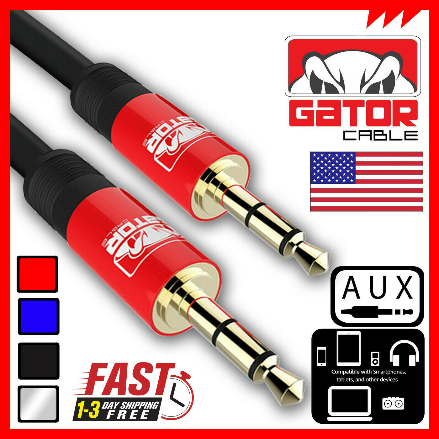 Aux Auxiliary 3.5mm Cable Male To Male Car Audio Cord Iphone Samsung Htc 6ft 3ft