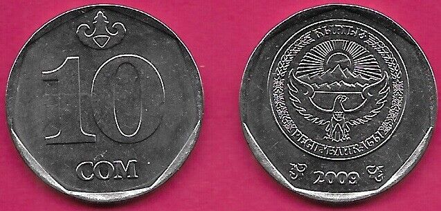 Kyrgyzstan Rep 10 Som 2009 Unc Kookor Container,coat Of Arms Of The Kyrgyz Rep,d