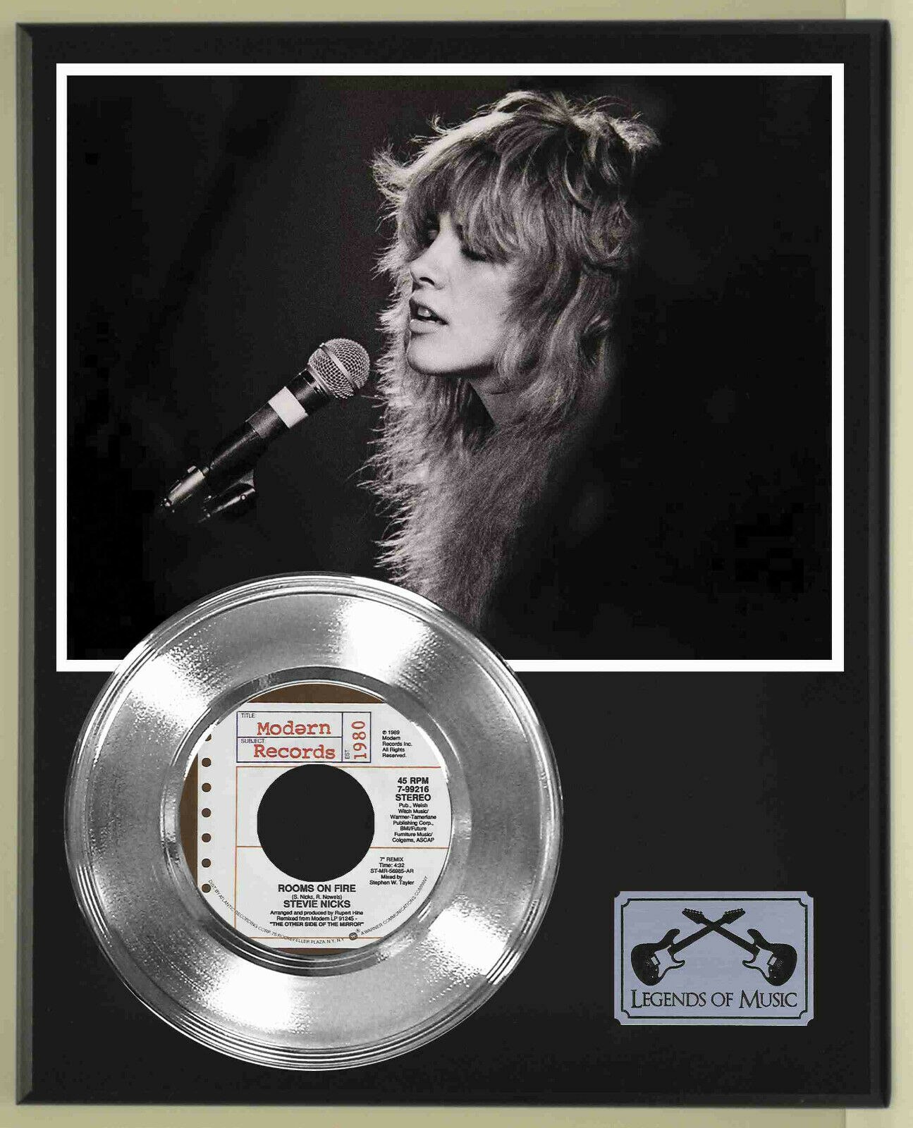 Stevie Nicks "rooms On Fire" Silver Record Display Wood Plaque
